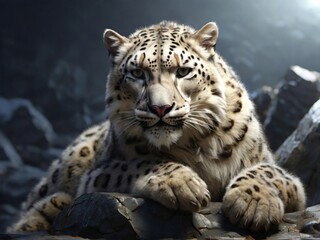 Obraz premium Snow leopard camouflage among the rocky terrain