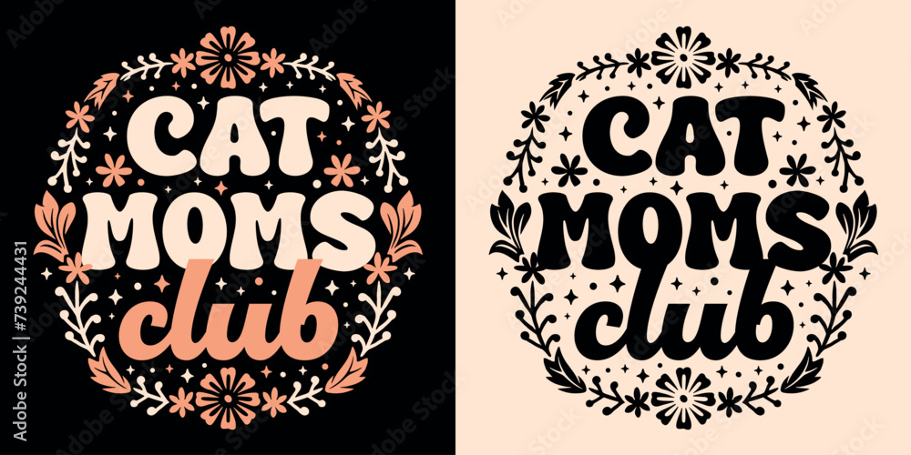 Canvas Prints cat moms club lettering logo badge. pet kitten lover quotes mothers day gifts card apparel. boho ret