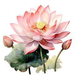 Lotuses. Water lilies isolated on white background. Watercolor. Illustration