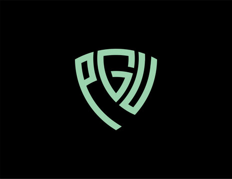PGU creative letter shield logo design vector icon illustration