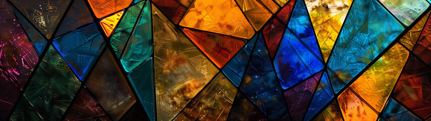 Prismatic Patterns: Colorful Geometric Stained Glass Wallpaper