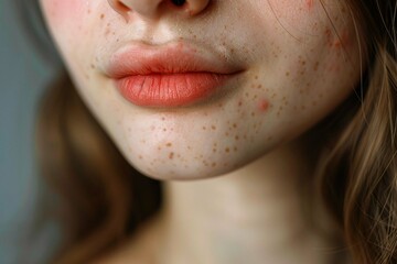 National Acne Positivity Day. Portrait of confident Woman Acne Skin. Closeup of girl With Hormonal Acne Pimples skin