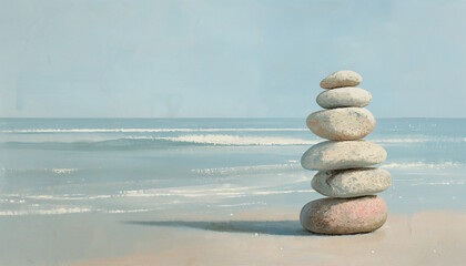 Fototapeta na wymiar stack of pebble stone in water on beach