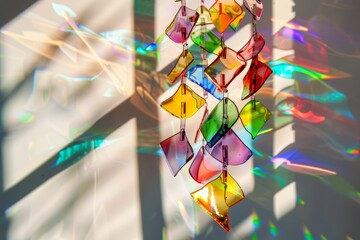 Handcrafted suncatcher against a window vibrant colors dancing in light