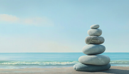 Fototapeta na wymiar stack of pebble stone in water on beach
