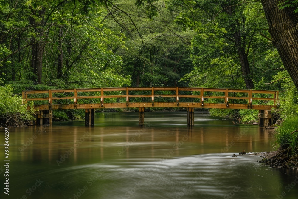 Sticker wooden bridge over the river