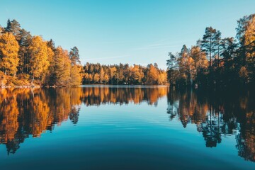 Obraz premium autumn trees reflected in water