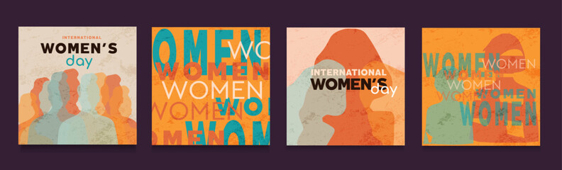 Women Silhouette for 8 March Celebration. Set Graphic Design for International Women's Day of Advertising, Web, Social Media, Poster, Banner, Cover. Vector Illustration - obrazy, fototapety, plakaty