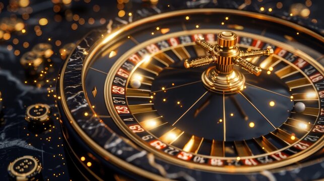 Close up Black and gold Roulette in casino