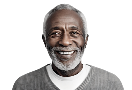 Smiling African American elderly man with grey beard, cut out