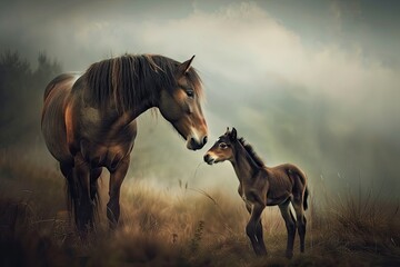horse and foal - obrazy, fototapety, plakaty