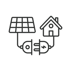 Solar system connecting to the house icon in line design. System, connecting, house, connection, isolated on white background vector. Solar system connecting to the house editable stroke icon.