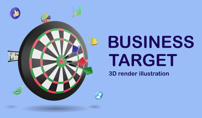 Business target banner and copy space on blue background , 3D render business illustration concept