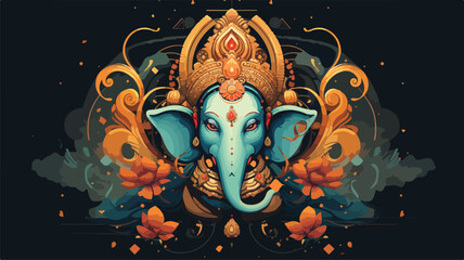 Hindu God Lord Ganesha 2D vector illustration - obrazy, fototapety, plakaty