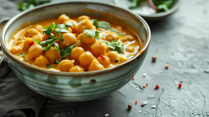 Spicy Chickpea Curry in Ceramic Bowl - obrazy, fototapety, plakaty