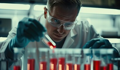 Male scientist analyzing samples in a laboratory.