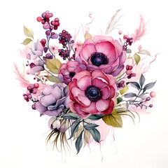watercolor wedding flowers spring as borders, limited detail