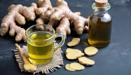 Antiviral tincture of alcohol with ginger root, strengthening of immunity concept.