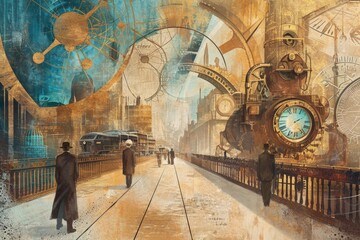 Conceptual illustration of a time machine bridging historical moments and future possibilities, highlighting the pivotal role of the past in shaping the future
