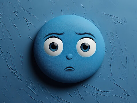 Top view of the child hands,drawing sad face, Blue monday and mental health concept - Powered by Adobe