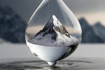 Image of a mountain in a mercury droplet