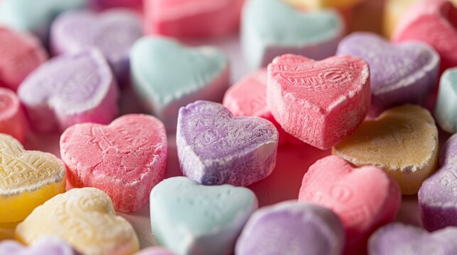 A bunch of conversation hearts candies