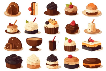 Set of chocolate desserts color flat icons for web