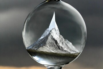 Image of a mountain in a mercury droplet - obrazy, fototapety, plakaty