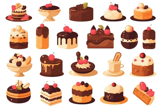 Set of chocolate desserts color flat icons for web