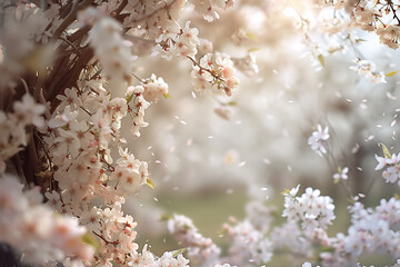 Blurred Spring Backdrops: Digital Portrait Editing Backgrounds with Blooming Branches.
