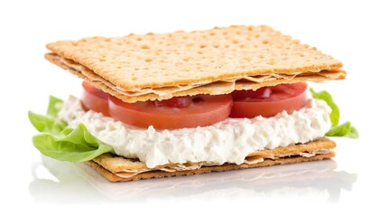 Crispy Cracker Sandwich with Cream Cheese - Isolated on White
