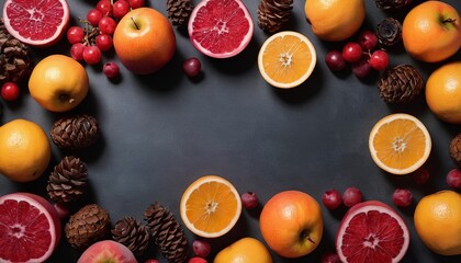 Flat lay viw of winter fruit compilation
