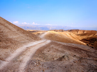 Dirt road in the desert near the Dead Sea