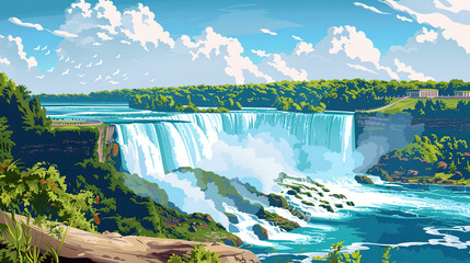 Beautiful scenic view of niagara falls in new york in vector art style illustration.