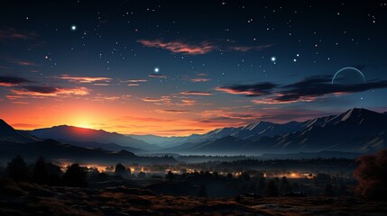 Planetary conjunction visible at dawn, planets lined up near the horizon, subtle light gradient in the sky, focusing on the alignment and harmony of t