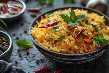 mandi rice or mandhi rice isolated on black background
