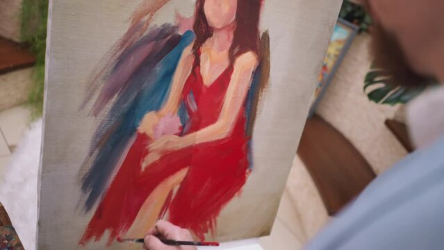 Strategic choice of red dress on canvas