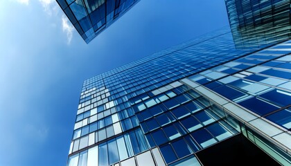 Fototapeta na wymiar modern skyscrapers with glass facades under a clear blue sky