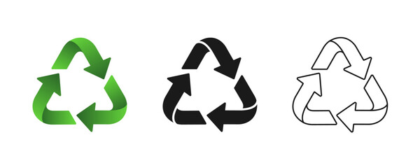 Recycle icons collection. Green gradient and black pictograms on white background. Best for print, package, mobile apps, social media and web design.