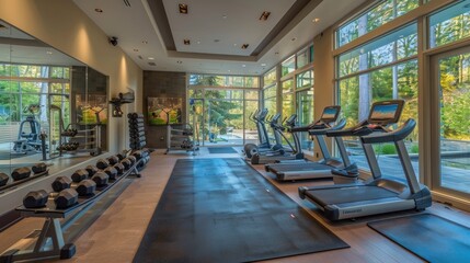 Design a home gym or fitness center equipped with the latest exercise equipment and personal training services.
