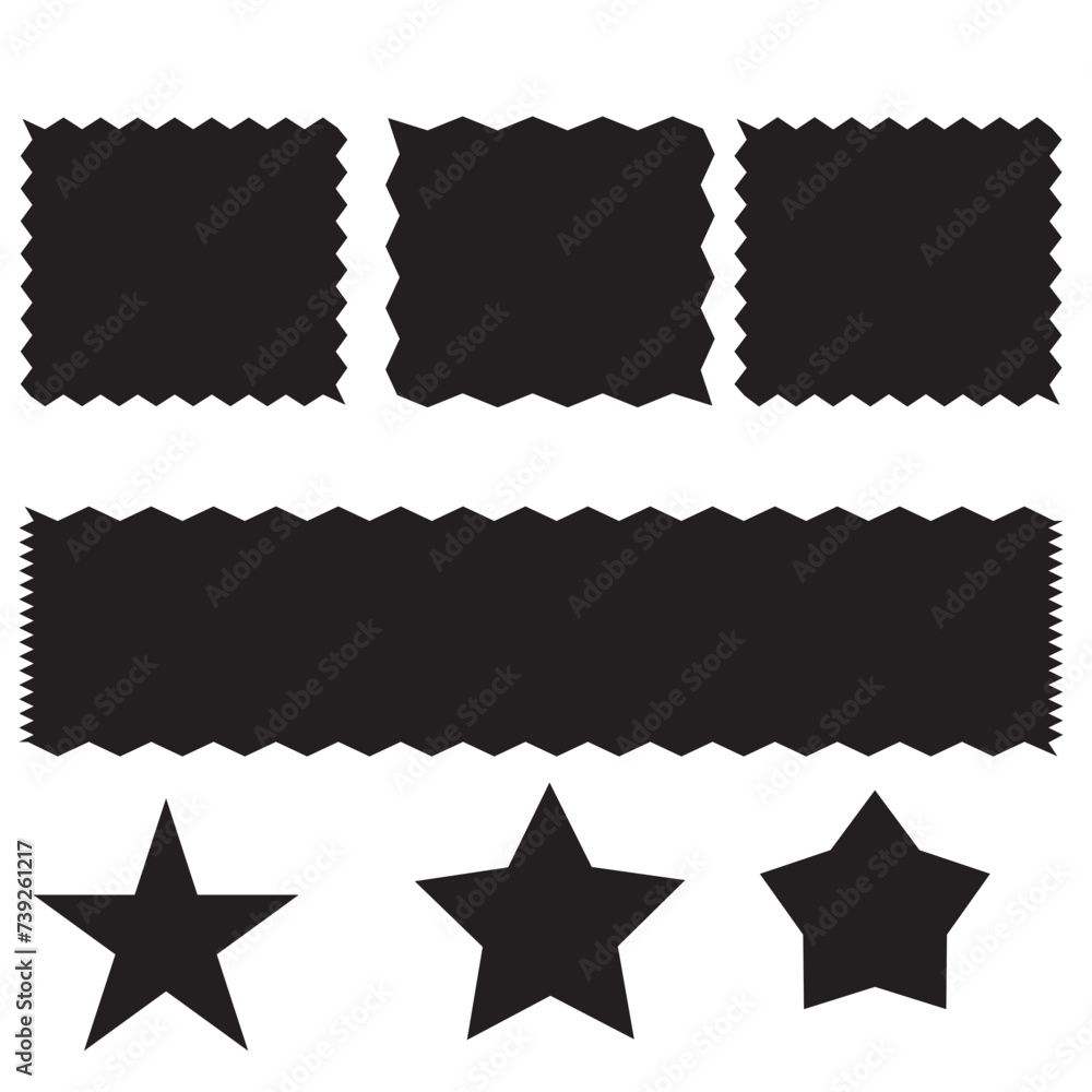 Poster zig zag edge rectangle shape collection. jagged rectangular elements set. black graphic design eleme