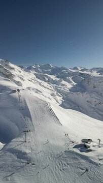 Aerial and drone view of Val d'Isère ski station in the French Alps, France