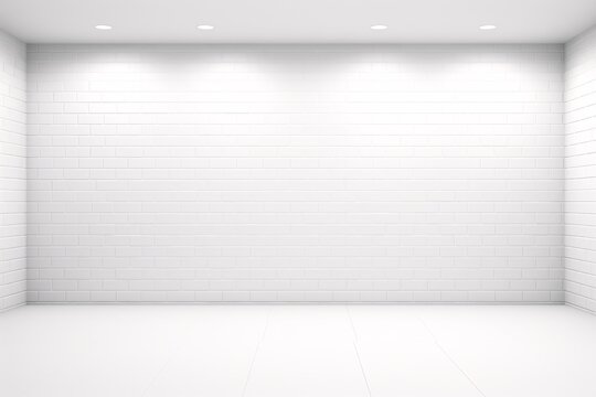 a white room with a white brick wall and lights