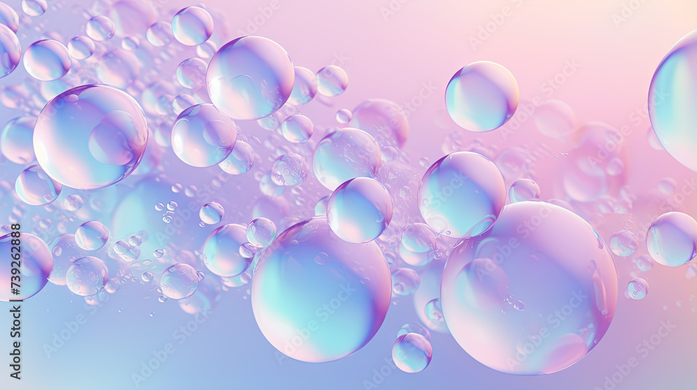 Poster abstract background with soft bubbles in pink and blue light. holographic bubbles backdrop.