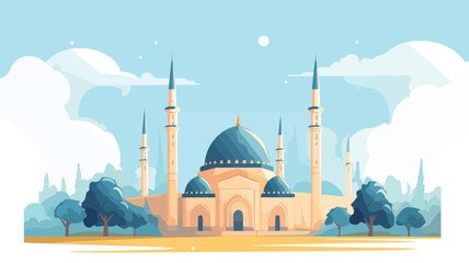 Islamic Mosque Building Flat Design Vector - obrazy, fototapety, plakaty