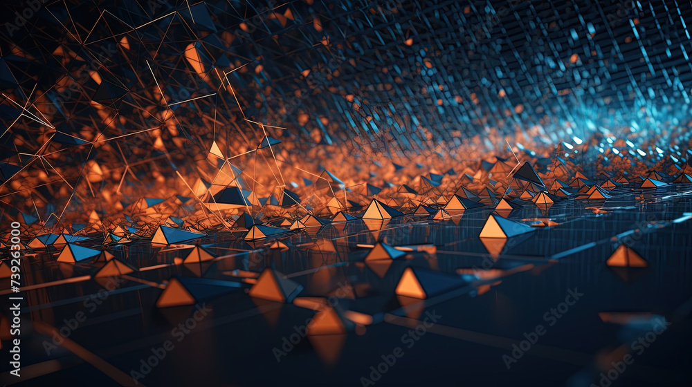 Poster Abstract background with structure of neon triangles and technology style.