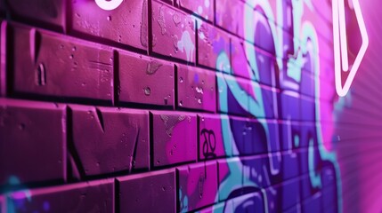 Urban Graffiti Art Background with Neon Lights Close-Up.