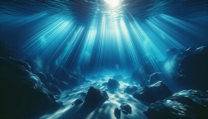 Underwater Seascape with Sunlight Penetrating Ocean Depth