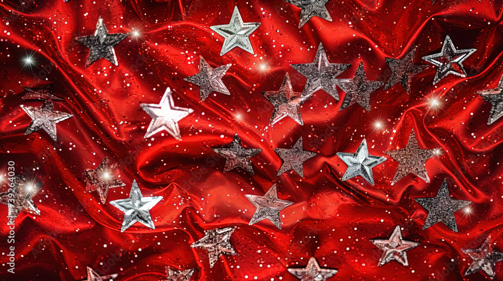 Poster abstract shiny background with red glitter. scattered confetti sparkles with bright and vibrant red 