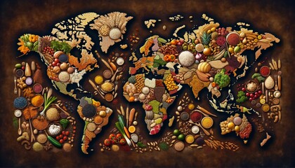 Creative World Map Design Made of Various Food Ingredients